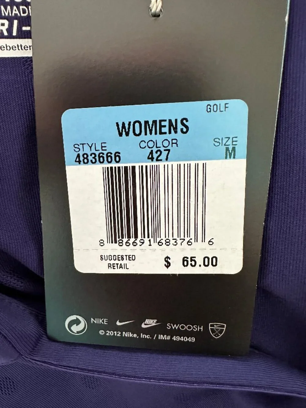 Nike Golf Women's Tour Performance Purple Sleeveless Collared Polo Medium NWT